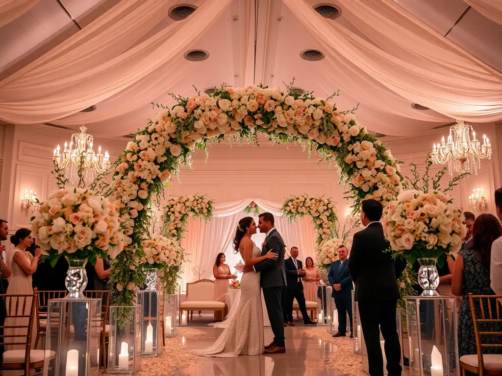 A romantic image of a wedding setup in Cape Town, South Africa, with stunning floral arrangements and elegant décor.